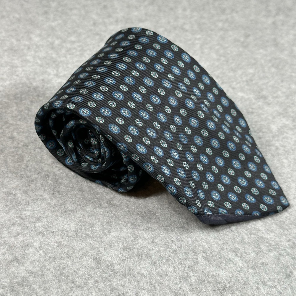 Vintage Egon von Furstenberg Silk Tie Black Blue Medallion 80s
